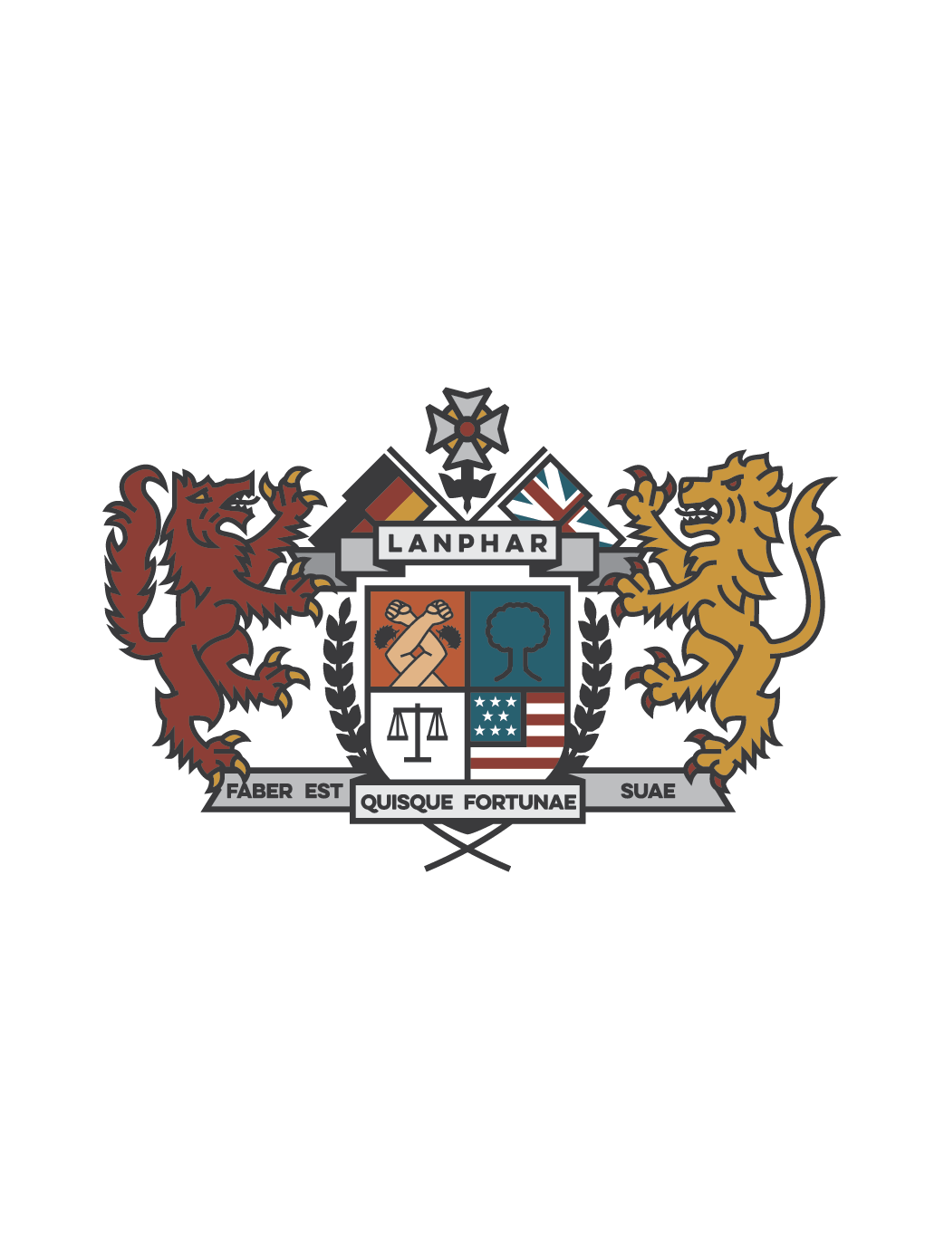 The color version of a Family Crest design, including elements that represent the famil